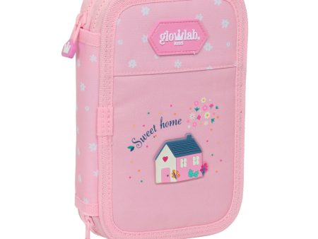 Double Pencil Case Glow Lab Sweet home Pink 12.5 x 19.5 x 4 cm (28 Pieces) For Sale