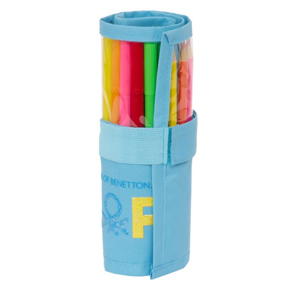 Pencil Case Benetton Spring Roll-up Sky blue 7 x 20 x 7 cm (27 Pieces) Online Hot Sale