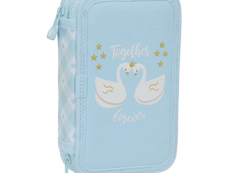 Double Pencil Case Glow Lab Cisnes Blue 12.5 x 19.5 x 4 cm (28 Pieces) Discount