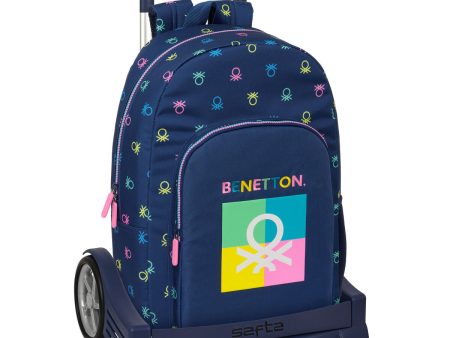 School Rucksack with Wheels Benetton Cool Navy Blue 30 x 46 x 14 cm For Sale