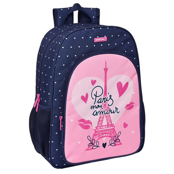 School Bag Safta Paris Pink Navy Blue 33 x 42 x 14 cm Discount