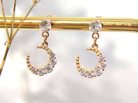 24 Karat Moon Cubic Zirconia Stud Earrings For Cheap